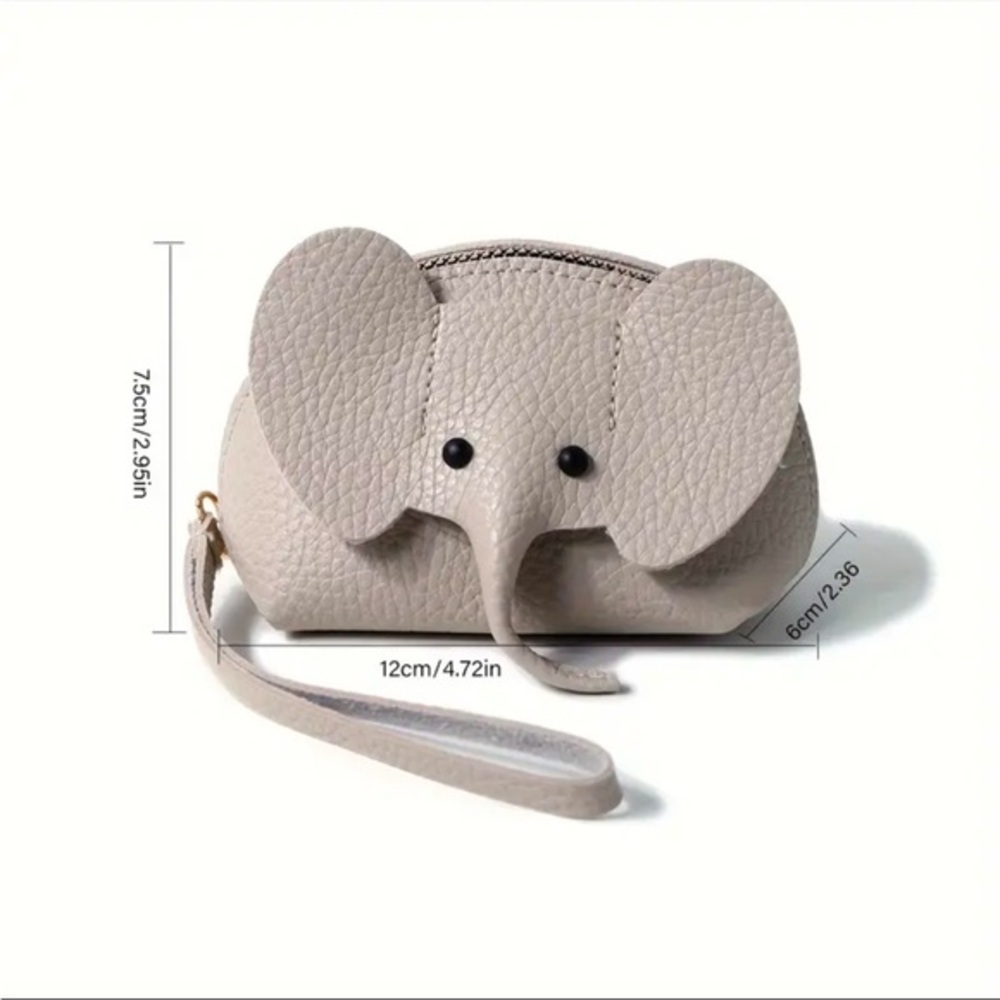 Mini Elephant Coin Purse Vegan Leather Zipper Wallet Keychain Pouch NWT